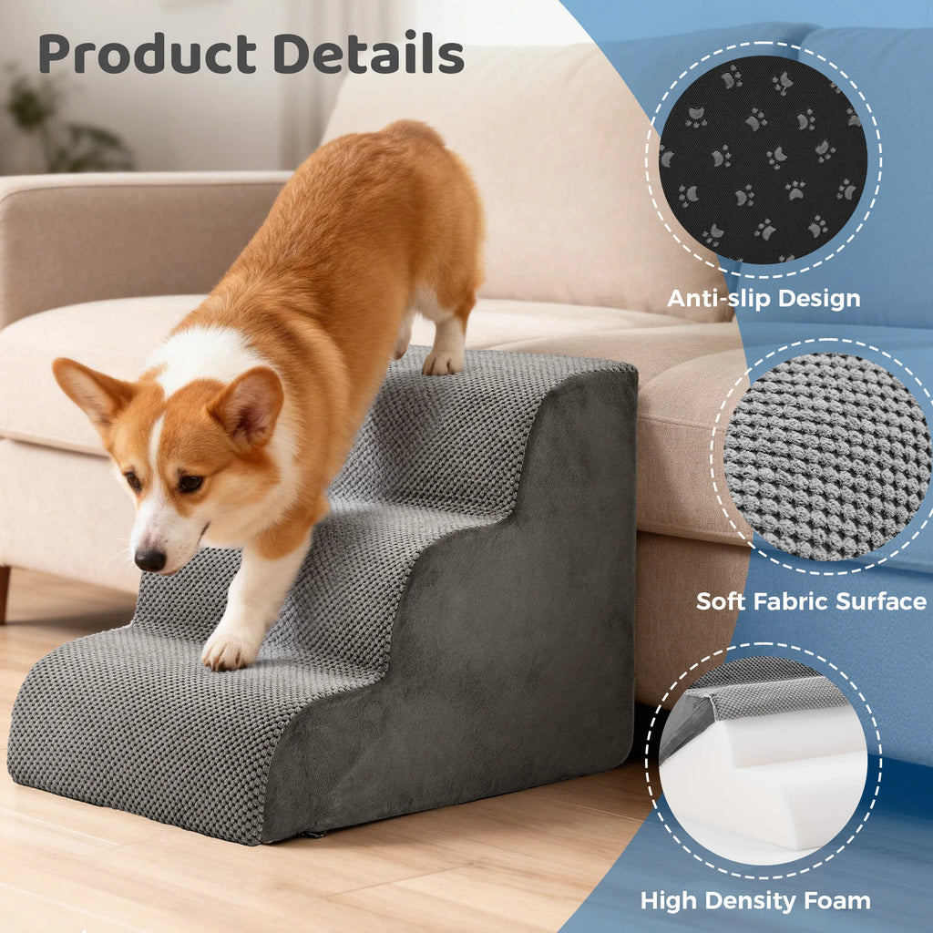 JHK 3-5 Step High-Density Foam Dog Stairs Ramp for