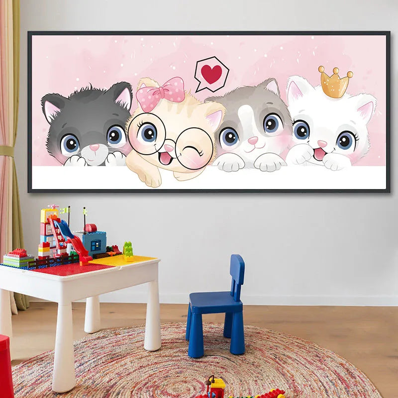 Cartoon Cat Pattern DIY Cross Stitch Complete Kits Printed Fabric Embroidery Set Cotton Thread Needlework Home Decoration