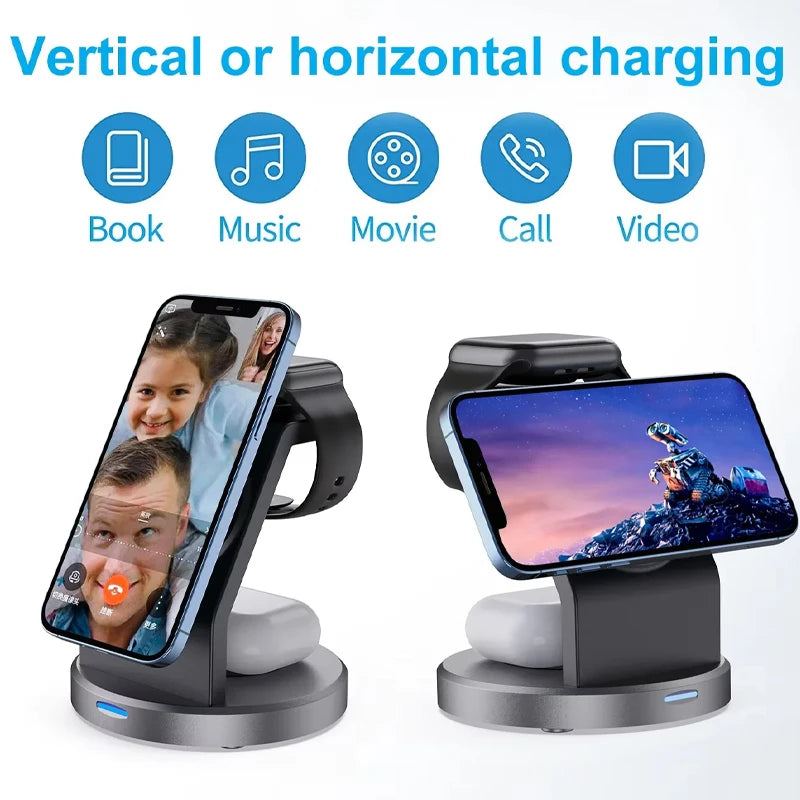 3 In 1 Wireless Charger Stand Mobile phone Holder For iPhone 16 15 14 13 Pro Max iWatch AirPods Fast Charging Station