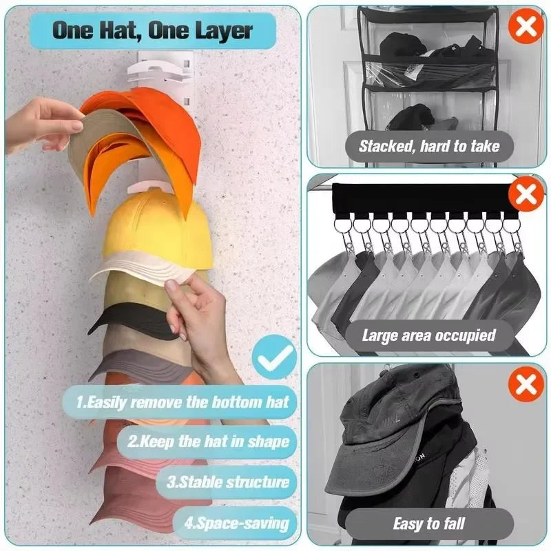 Hat Rack for Wall Stick-on Baseball Cap Storage Holder Display Hanger Hat Storage Organization Wall Mount for Bedroom Closet