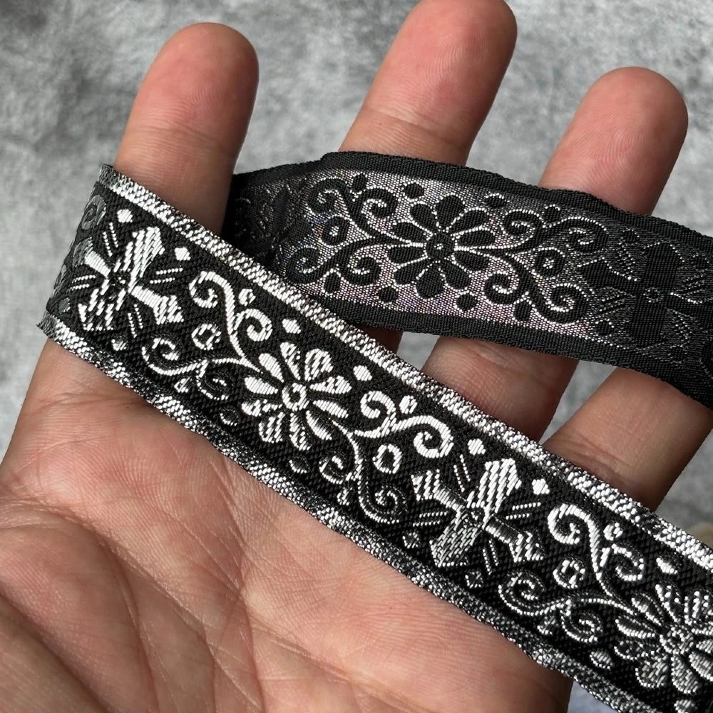 7 Meters 1 Inch 25MM Gold Color Silver Color Vintage Ethnic Embroidery Ribbon Boho Lace Trim DIY Clothes Bag Embroidereds Fabric