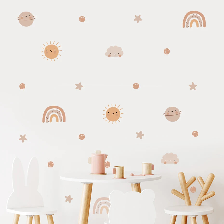 Cartoon Cute Rainbow Sun Watercolor Nursery Stickers Removable Wall Decals Art Print Kids Boys Room Interior Home Decor