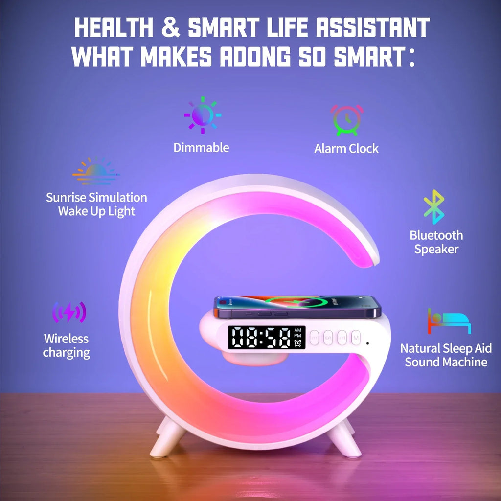 Wireless Charger Pad Stand Bluetooth Speaker TF RGB Atmosphere Night Light 15W Fast Charging Station For iPhone Samsung Xiaomi