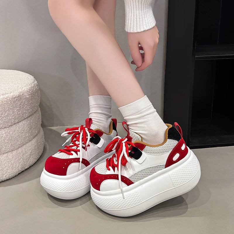 7.5CM Women Spring Breathable Mesh Sneakers Female Casual