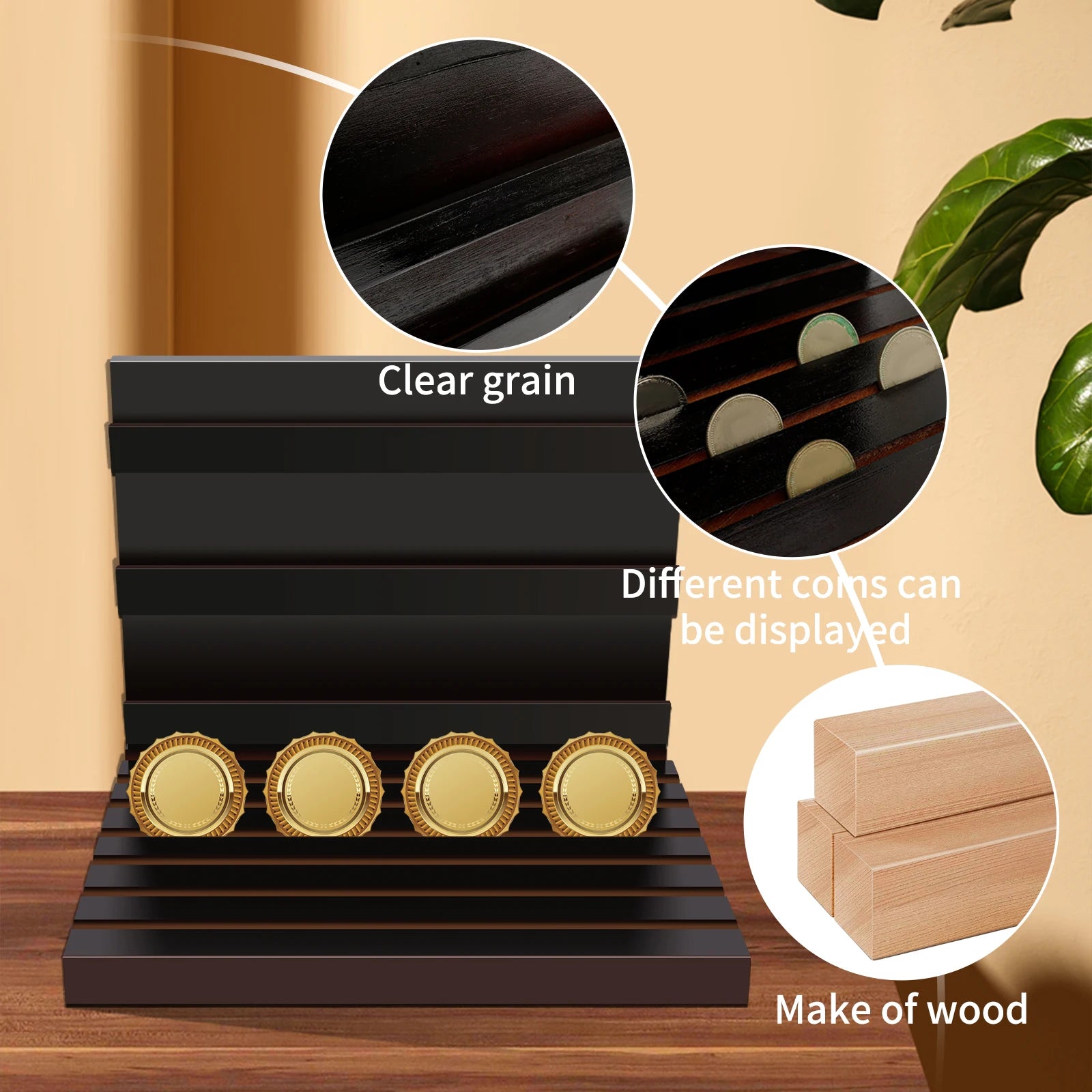 Coin Display Stand Wooden Commemorative Coin Display Rack Versatile Coin Shelf Coin Holder Desk Organizer For Collectors