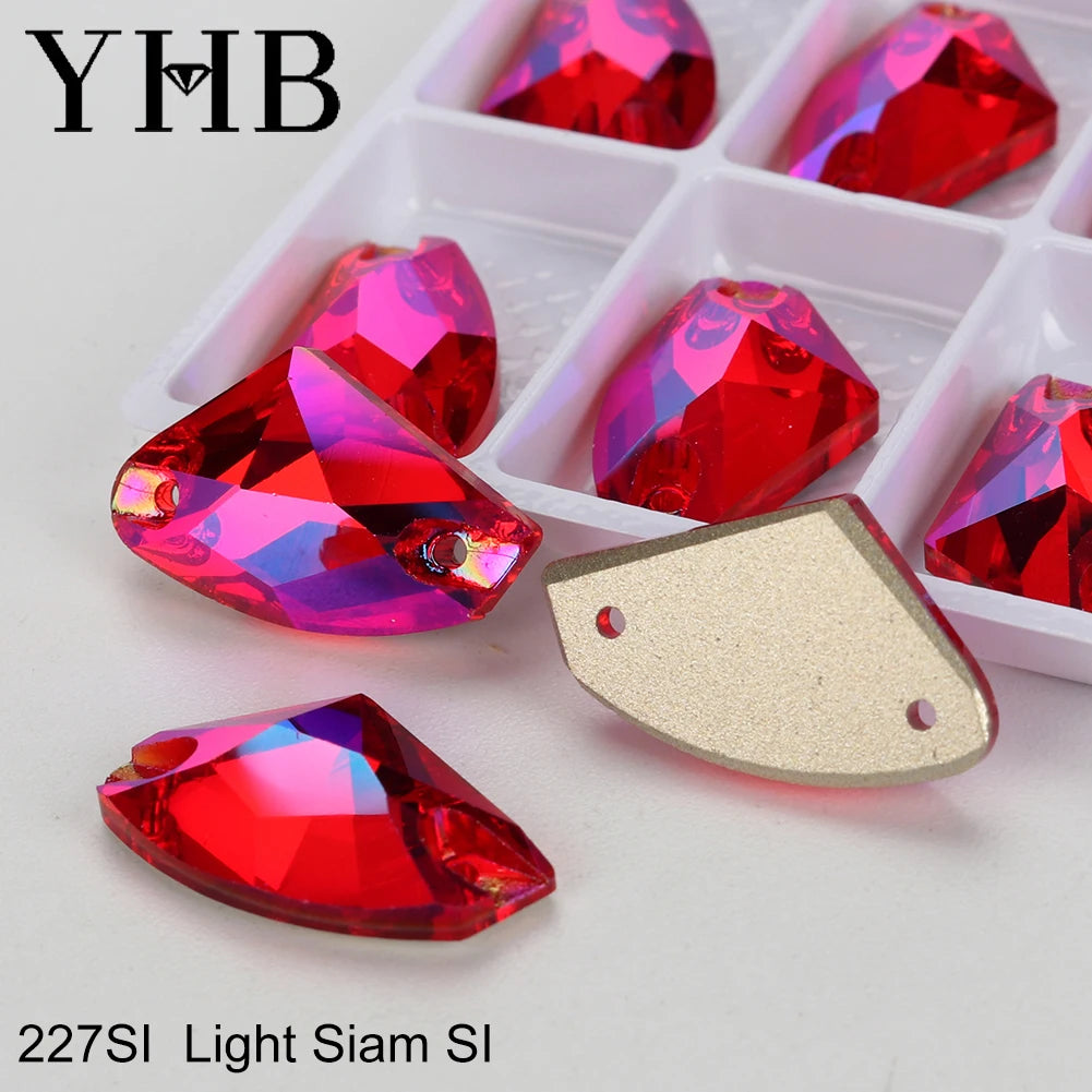 YHB Top Quality Galactic Axe Glass Crystal AB Moonlight Sewing Stones Flatback Sew on Rhinestones For Garment Clothes Bags