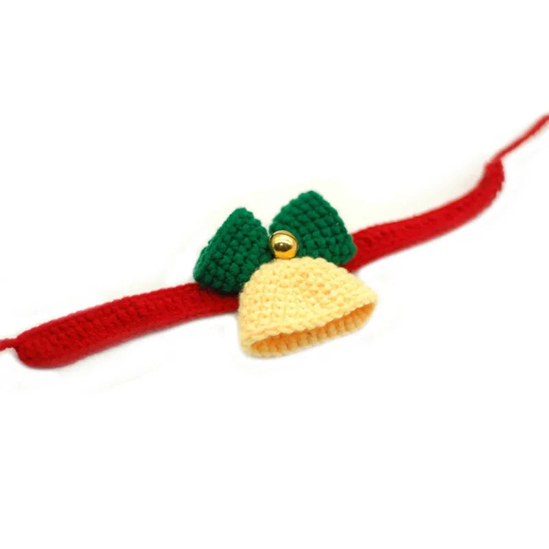 Christmas Knitted Pet Collar Adjustable Knitted Christmas Collar with Bell, Handmade Holiday Gift for Dogs and Cats