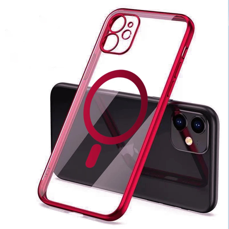 Luxury Plating Silicone Magnet Case For iPhone 14 13 12 11 Pro Max 12 13Mini Wireless Charger Magsafing Electroplate Soft Covers