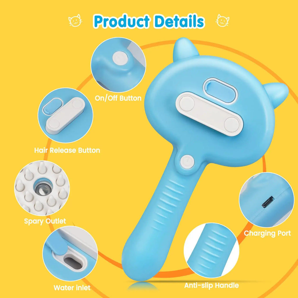 Cat Steam Brush 3 in 1 Pet Hair Grooming Tool Supply for Shedding With Soft Silicone Bristle Release Button for Short Hair Cats