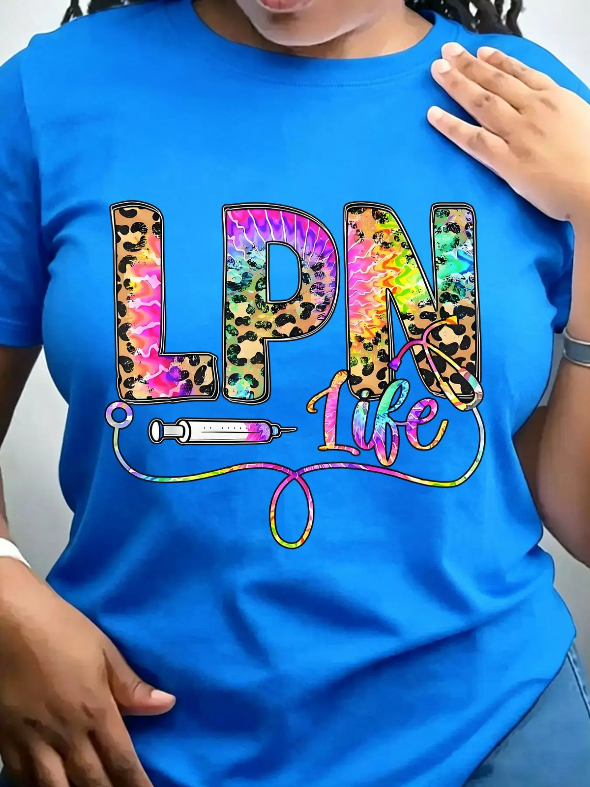 Women's Trendy Crew Neck T-Shirt Lpn Life Leopard Tie