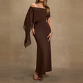 Fashion High Waist Temperament Long Dress Elegant Irregular Solid Party Dress Sexy Off Shoulder Draped Wrap Hips Dress