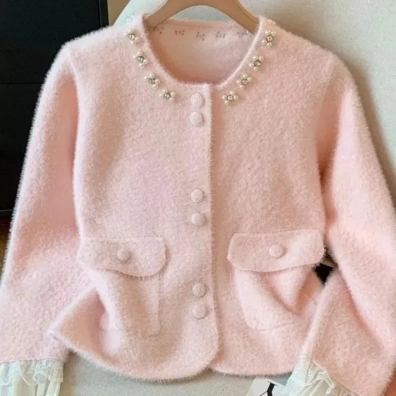 Autumn Winter 2026 Imitation Mink Velvet Loose Women's Knitting Cardigan Sweater Coat Be All-match Casual Ladies Sweater Jacket