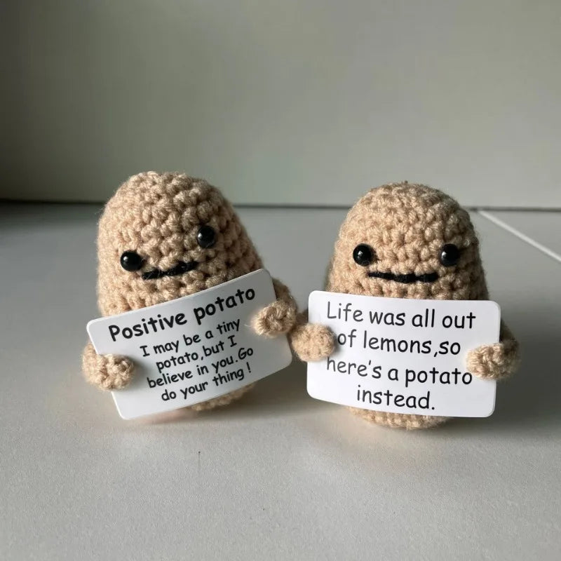 New Positive Energy Potato Hug Pocket Mini Handmade Plush Wool Knitting Doll with Card Funny Christams Gift Home Room Decoration