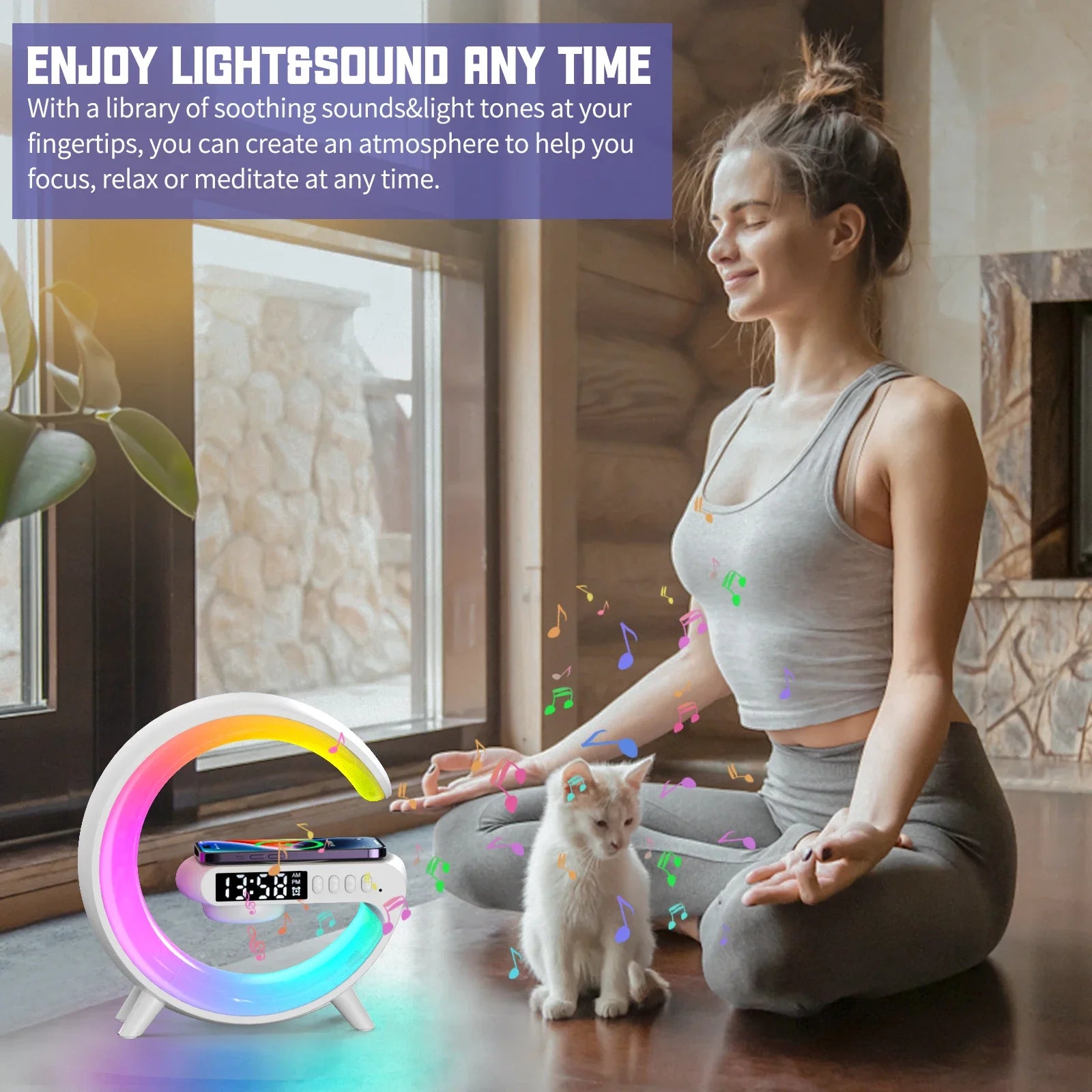 Wireless Charger Pad Stand Bluetooth Speaker TF RGB Atmosphere Night Light 15W Fast Charging Station For iPhone Samsung Xiaomi