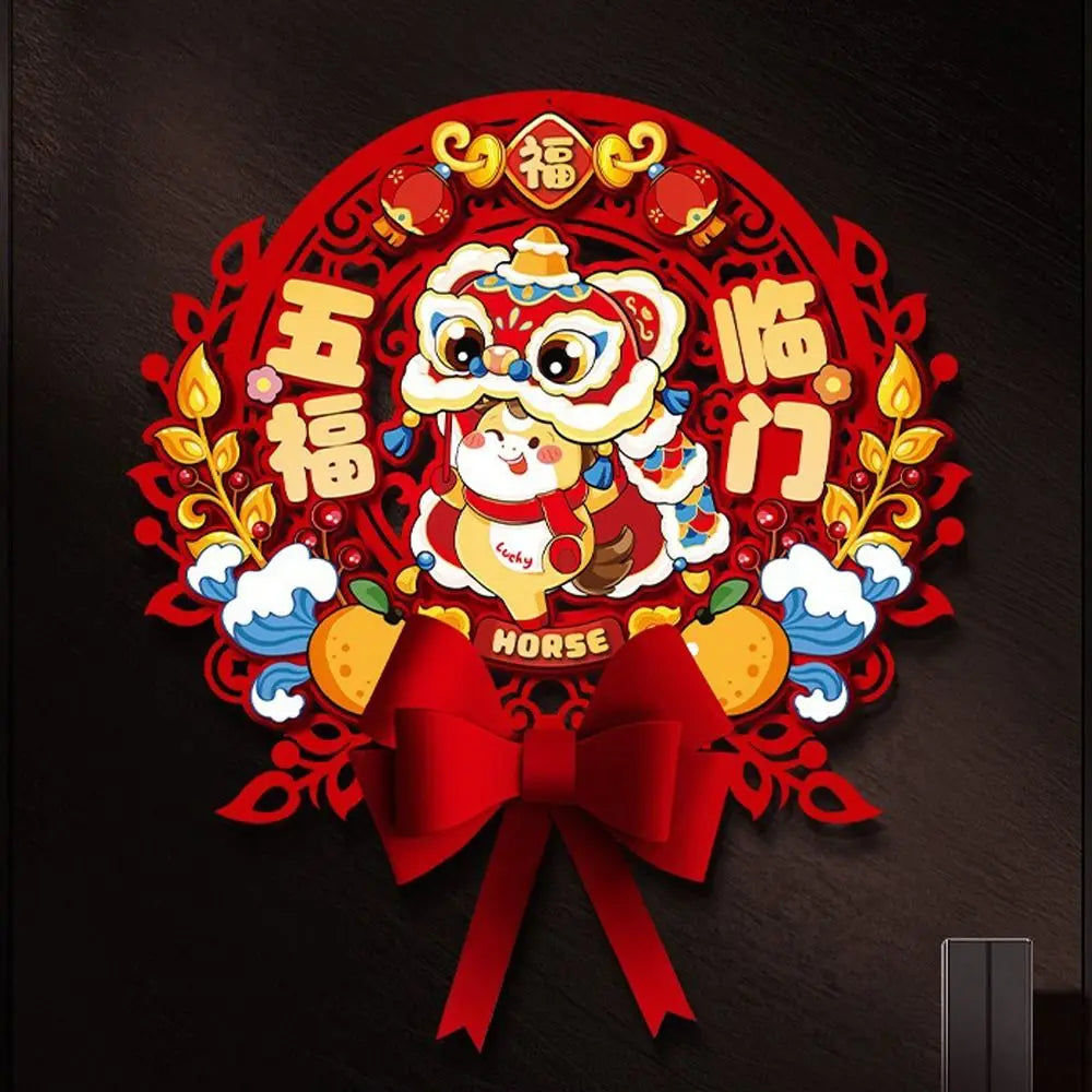 Chinese 2026 Horse Year Door Sticker Nonwovens Traditional Fu Character Sticker Blessing Cartoon New Year Wall Sticker