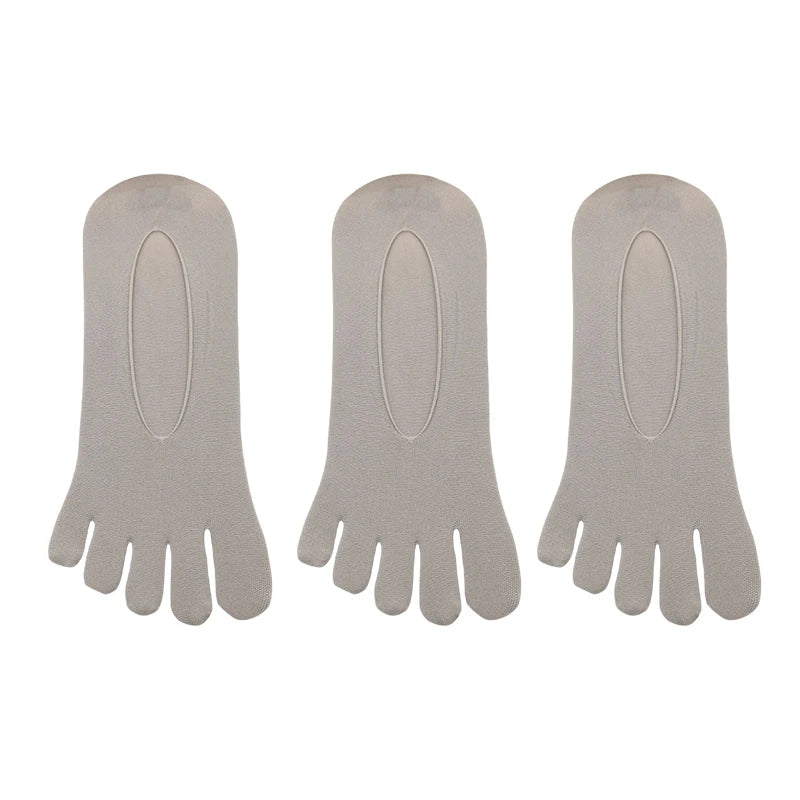 3 Pairs Men Invisible Toe Socks Thin Velvet Breathable Elastic Silicone Non-slip Five Finger Sock Comfortable Casual Slipper Sox