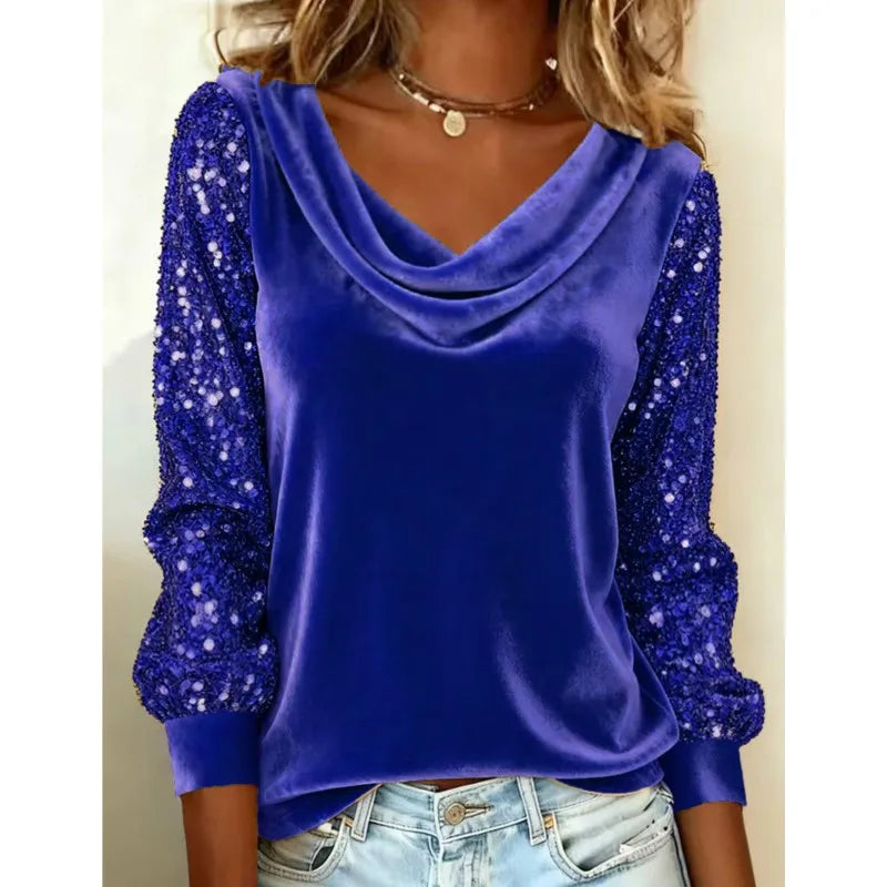 Golden Velvet Sequin Patchwork Top
