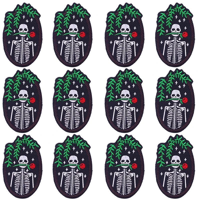 Prajna Wholesale 10PCS Punk Skull Patch For Clothing Skeleton Patches On Clothes DIY Fusible Patch Applqiues Embroidered Pacthes