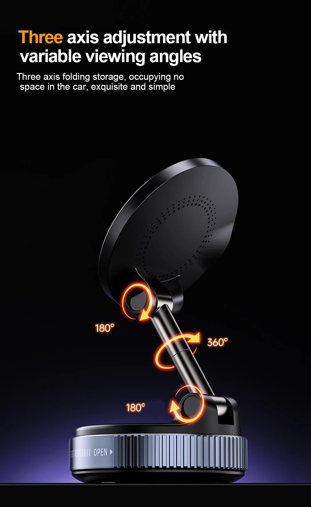New Magnetic 15W Wireless Charger Car Phone Holder 360 Degree Rotation Foldable Suction Cup Navigation Phone Holder Bracket