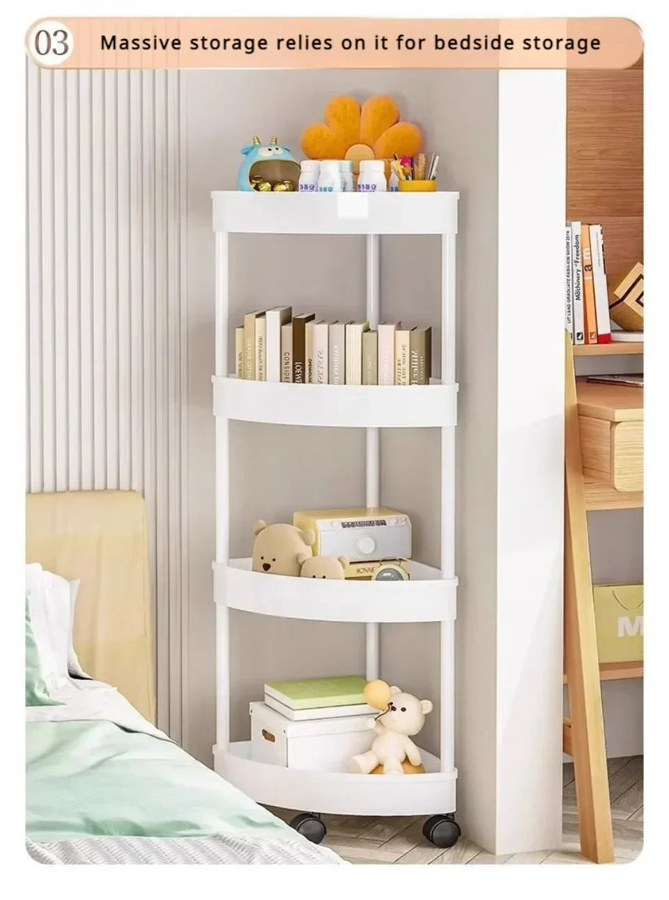 Rolling Cart Storage Rack 2/3/4 Tier Gap Storage Shelf Movable Bathroom Triangle Storage Rack Floor-standing Corner Shelf