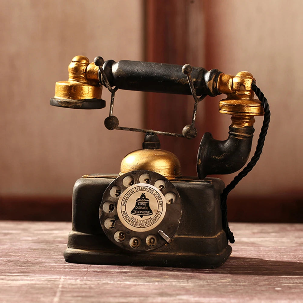 Vintage Telephone Model Antique Desktop Ornament Craft Bar Home Decoration Gift Exquisite Workmanship Simple Atmosphere
