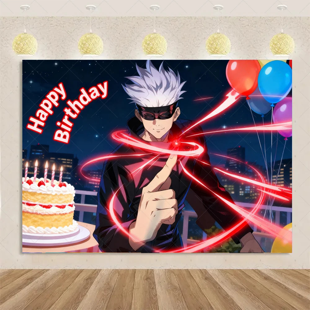Jujutsu Kaisen Theme Background Birthday Party Decorations Anime Character Gojo Satoru Backdrop Kids Poster Photography props