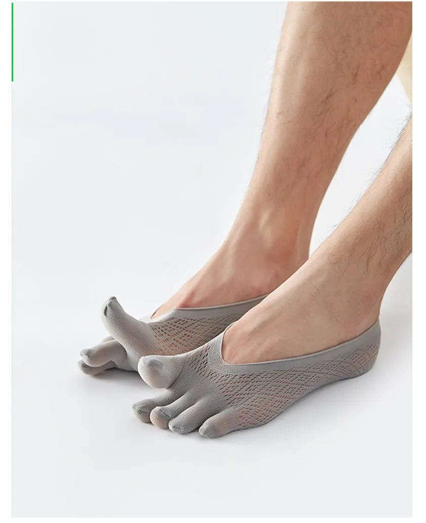 5Pairs Men's Socks Mesh Invisible Breathable Sweat-absorbing Short Sock Non slip New Five Toe Socks High Quality