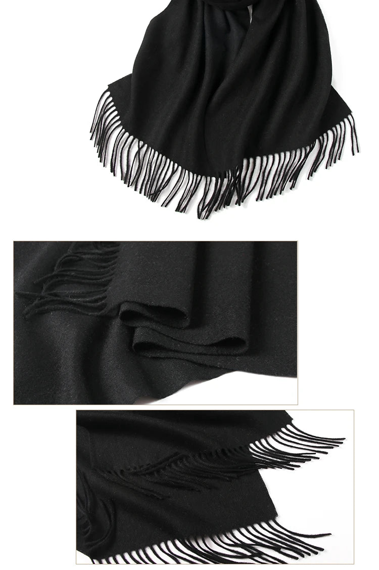 LONGMING 100% Merino Wool Knitted Shawl New Women Autumn Fashion Classic Plaid Solid Scarf Winter Warm Knottable Muffler for Man