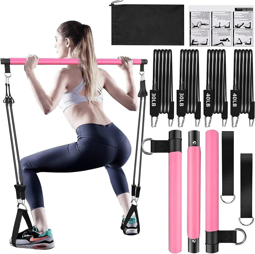 Resistance Bands Set with Fitness Bar Workout Gym Pull Rope Yoga