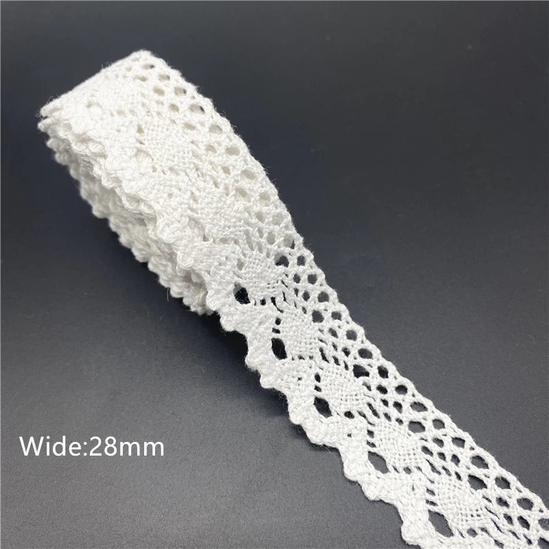 10mm-50mm 2yards White 100%Cotton Lace Ribbon For Apparel Sewing Fabric Trim Cotton Crocheted Lace Ribbon Handmade Accessories