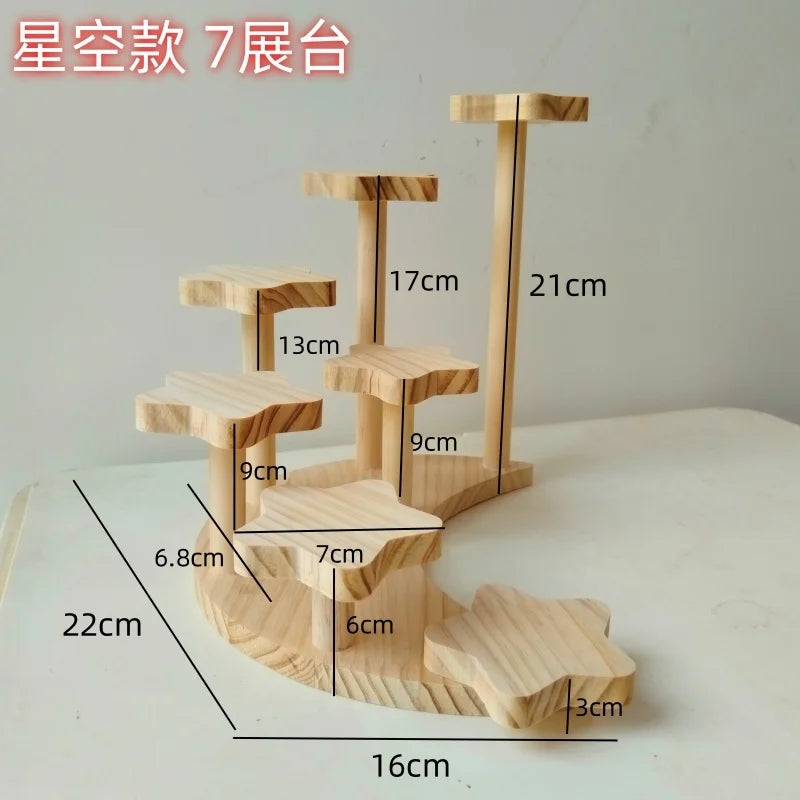 Home Storage Wood Handmade Storage Holders Desktop Doll Handmade Character Blind Box Ladder Storage Display Stand Organizer