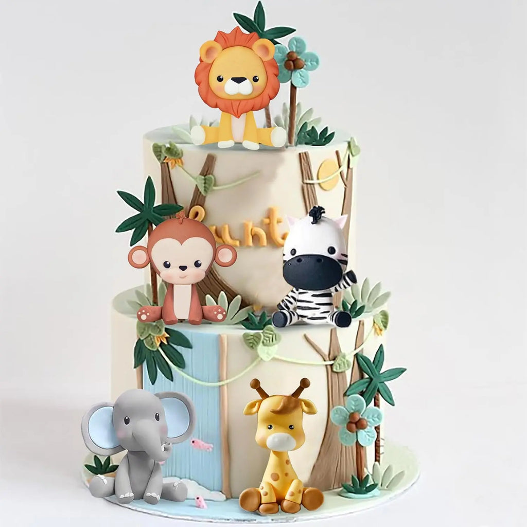 Animals Cake Topper Jungle Safari Birthday Cake Decorations Lion Monkey Elephant Zebra Giraffe Cake Toppers Wild Birthday Decor