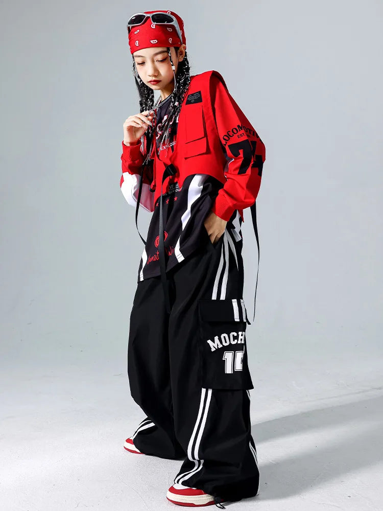 Boys Hip Hop Cool Sweatshirt Vest Cargo Pants Girls Fashion Jazz Street Dance Costume Children Clothes Set Kids K-pop Streetwear
