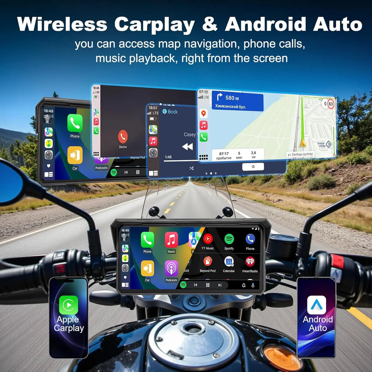 Jansite 8.1 inch Motorcycle Carplay 4K+1080P Dual Lens IPX7
