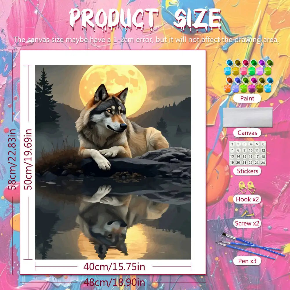 DIY Painting By Numbers Wolf Digital Oil Painting Moon Handpainted Canvas Painting Animal Acrylic Paint On Canvas Home Decor