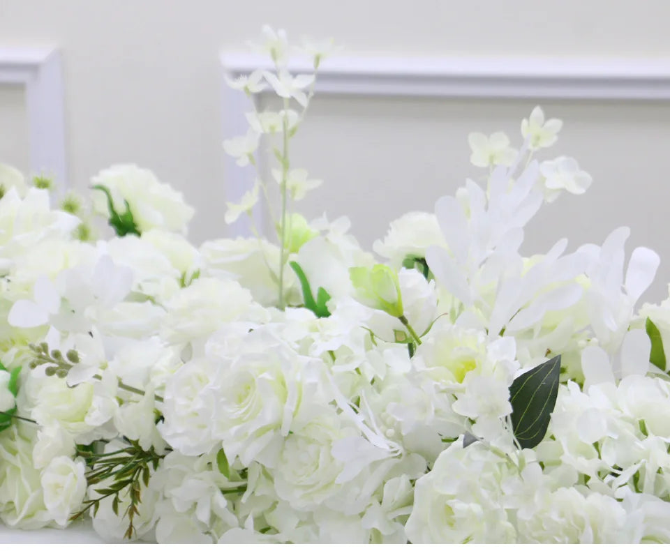 White Wedding Backdrop Decor Rose Floor Flower Runner Event Table Centerpieces Ball Pink Floral Strip Arrangement Party Props