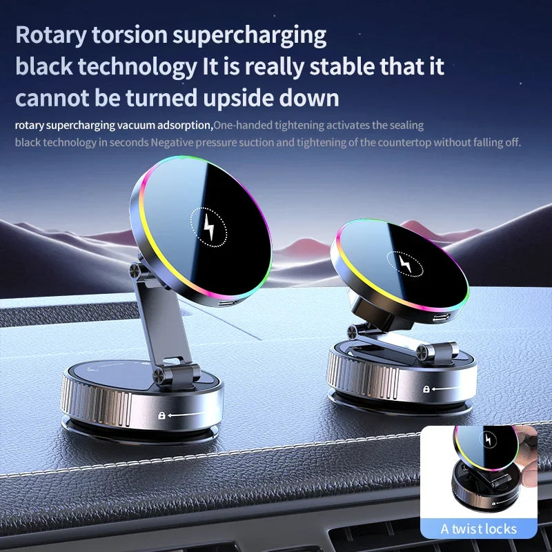 Cooling Magnetic Car Wireless Charger Car Phone Holder Mount Fast Charging for iPhone 15 14 13 Pro Suction Cup Vacuum Foldable
