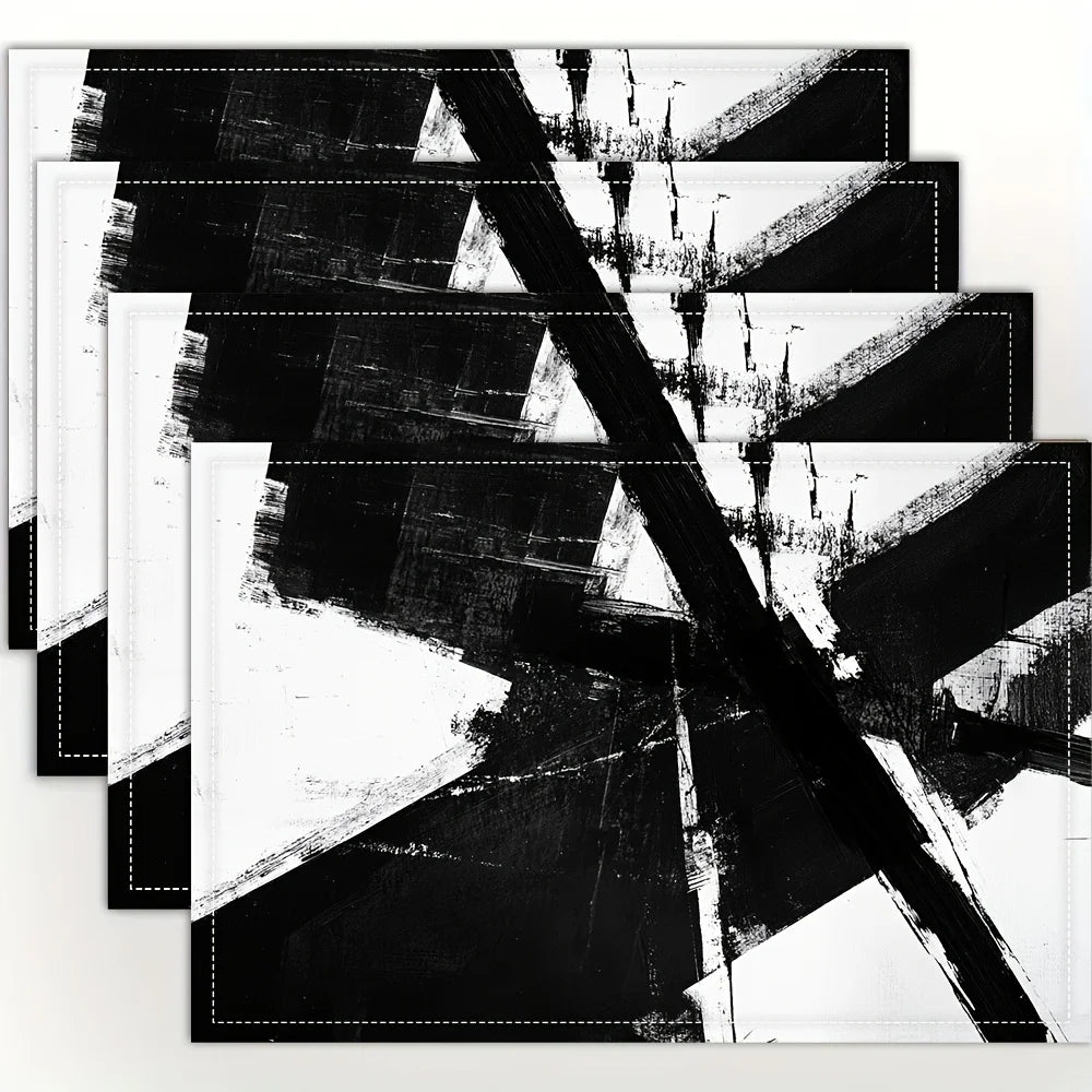 Black and White Brush Stroke Placemats Set