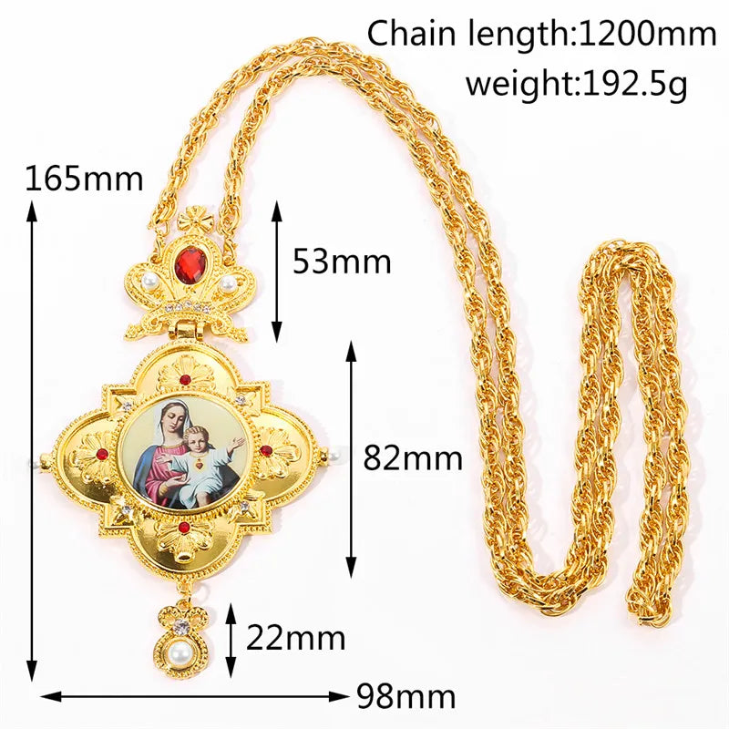 Orthodox Church Jewelry Cross Necklace Jesus Virgin Mary Long Chain High Quality Religious Necklace Christian Gift for Priest