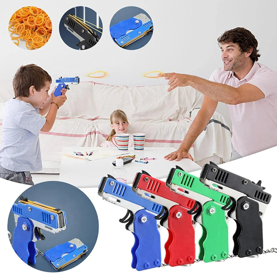 Metal Burst Rubber Band Toy - Mini Folding Launcher