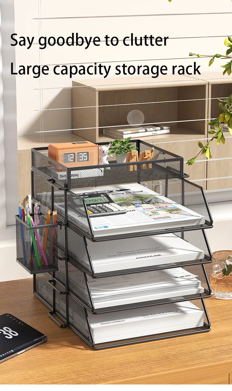4-Tier Desk Organizer Stackable Tray Office Desk Organizer File and Desktop Holder for Paper Letter Accessories Black