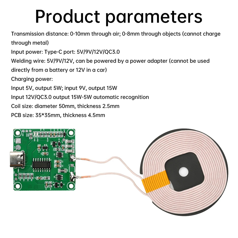 5W/10W/15W Adaptive Wireless Charging Module DIY Fast Charger Type-C Interface DIY Wireless Charger For Phone Electronic Devices