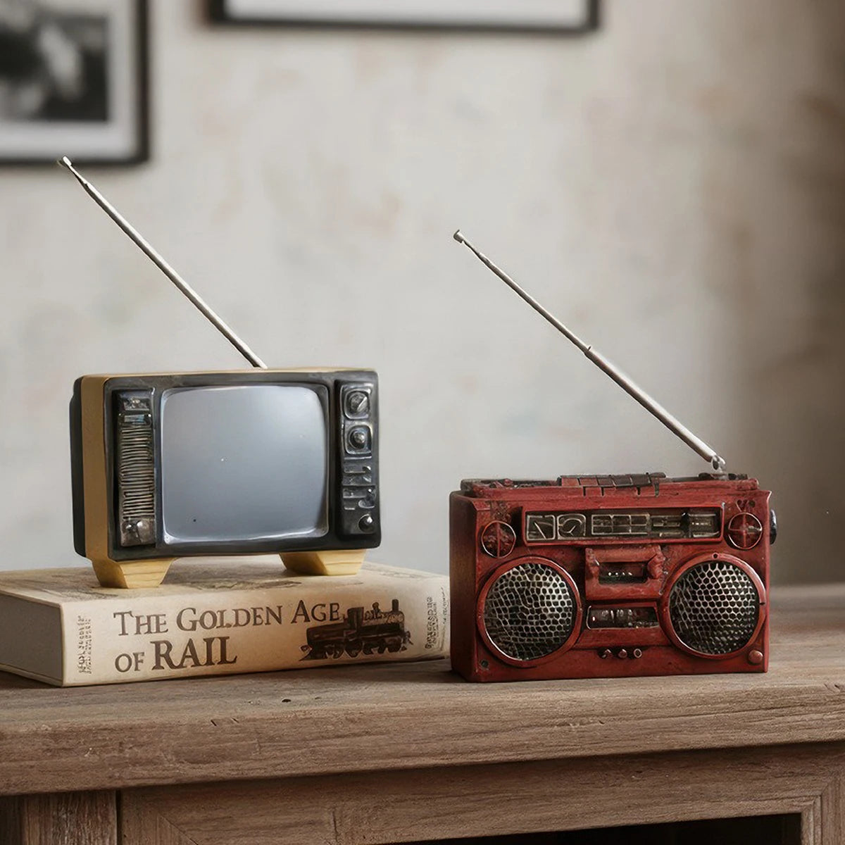 Vintage TV Resin Ornament - Retro Old-Style Design,Multi-Color, Ideal Decor for Desk/Shelf, Nostalgic Home Accent