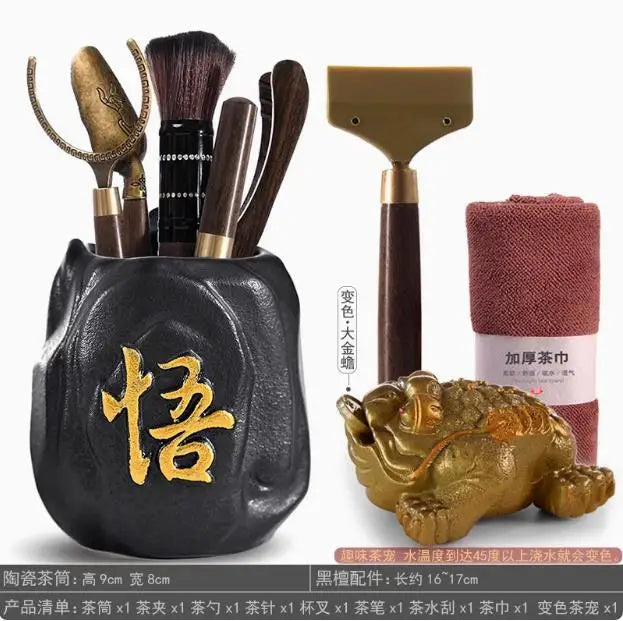 Kungfu Tea Set Accessories, Tea Ceremony, Six Gentlemen Whole Set, Black Sandalwood, Solid Wood Tea Clip, Bamboo Tweezers