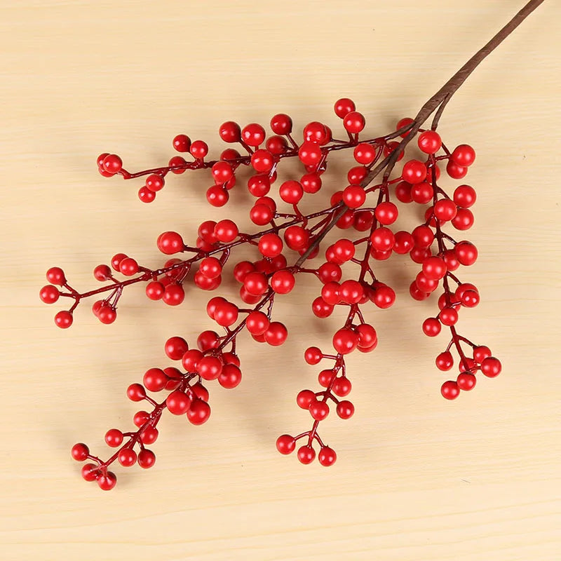 Christmas Red Berry PE Artificial Flower 1PC Fake Berries Christmas Wreath Handmade Accessories Home New Year Decorations