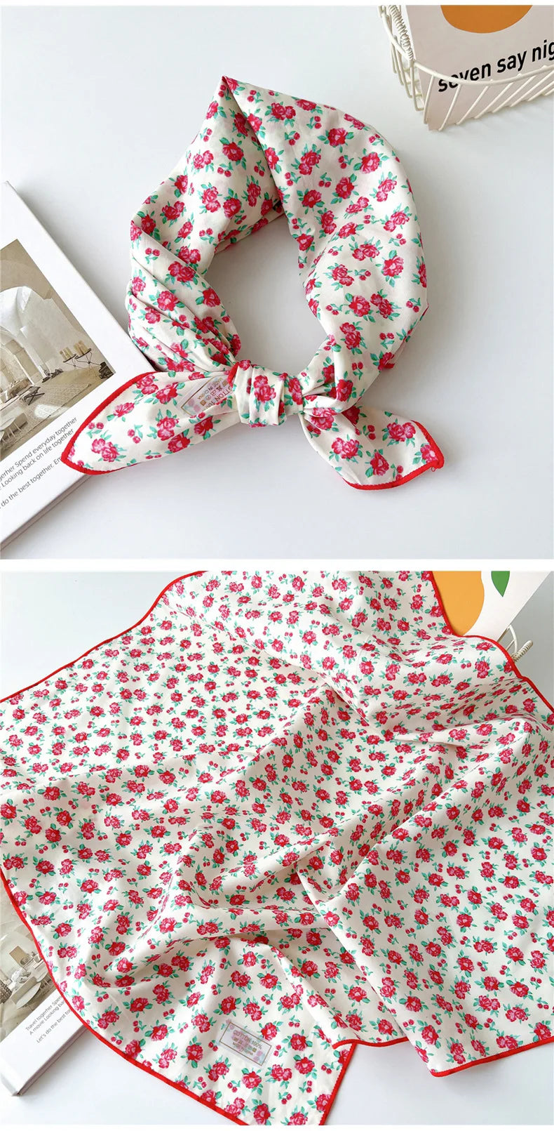 60cm Flower Print Cotton Bandanas Square Scarf Women Girls Headband Accessories Handkerchief Neckerchief Hairscarf Hairscarf