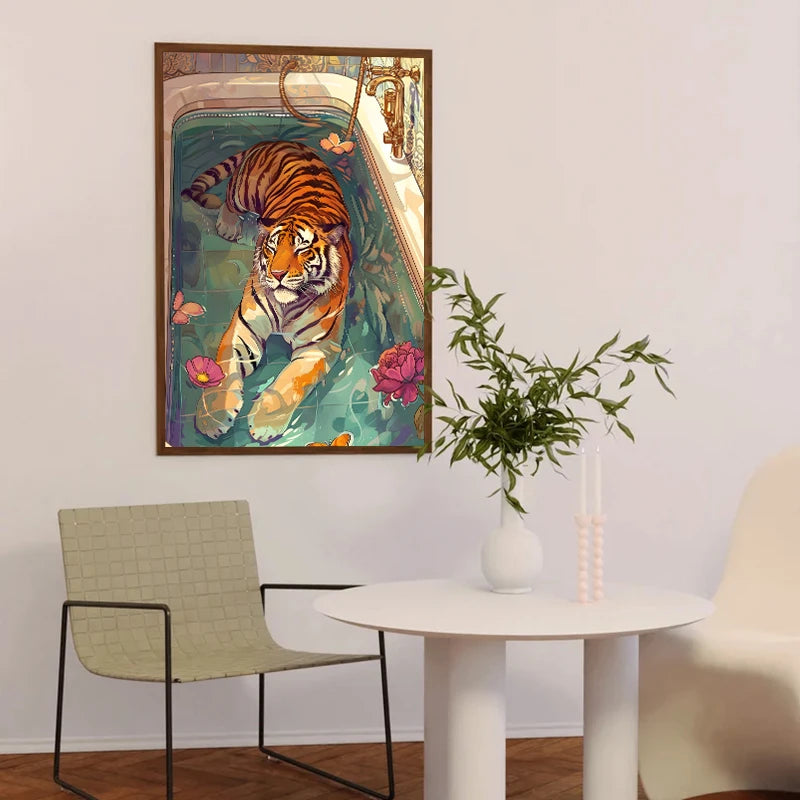 Colorful Bathtub Animal Tiger Zebra Black Cat Aesthetic Canvas Painting Nordic Bathroom Wall Art Poster Living Room Home Decor