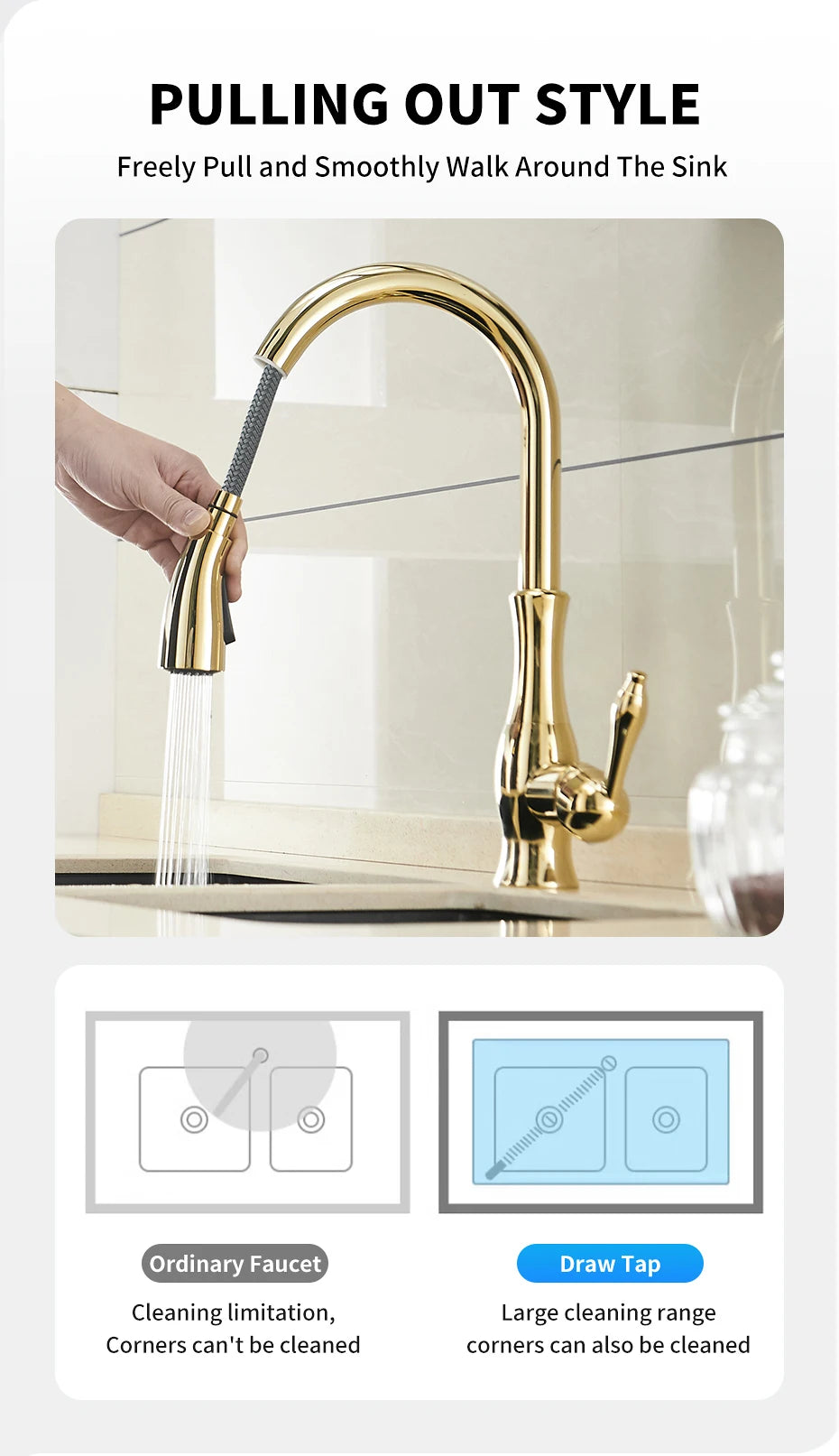 Kitchen Faucets Silver Single Handle Pull Out Kitchen Tap Single Hole Handle Swivel 360 Degree Water Mixer Tap Mixer Tap 866011