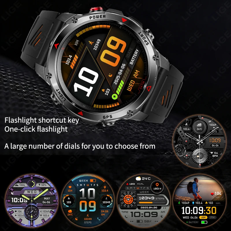 LIGE New Military 540mAh Battery Smart Watch Men 5ATM