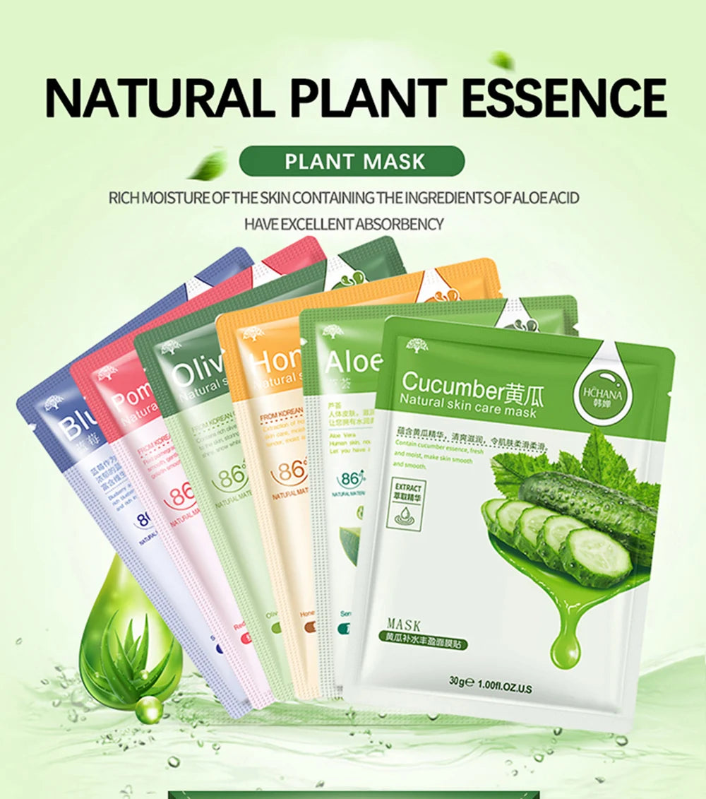 10pcs Sheet Mask Skin Care Plant Facial Mask Moisturizing Oil Control Face Care Masks Shrink Pores Beauty Health Face Patches
